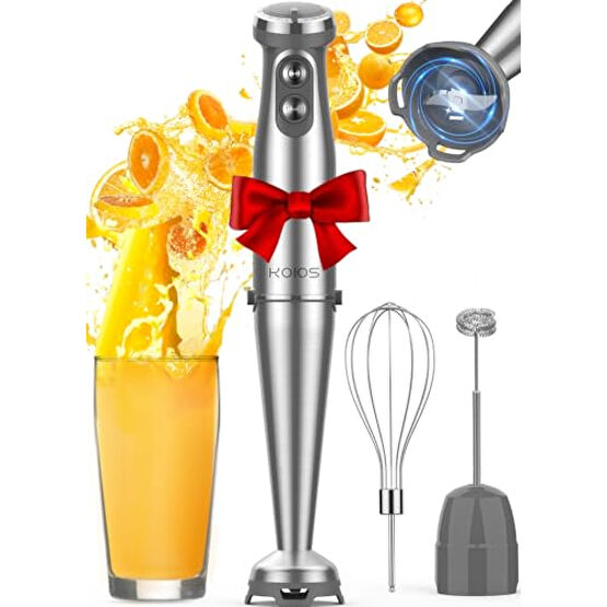 KOIOS Immersion Blender, 1000W Anti-scratch 3-in-1 Hand Blender, Upgraded 12 Speed Stainless Steel Blade Stick Blenders with Turbo Mode, Whisk and Milk Frother, Non-BPA Blenderler Fiyatı