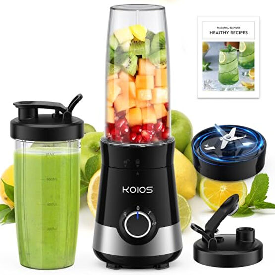 KOIOS Smoothie Blender, 900W Blenders for Kitchen with 27oz No-BPA Portable Bottles and Spout Lids, 3 Modes Personal Mixer Blender for Shakes Smoothies Frozen Drinks, Nutritious Recipe, Black Mutfak Robotları Fiyatı