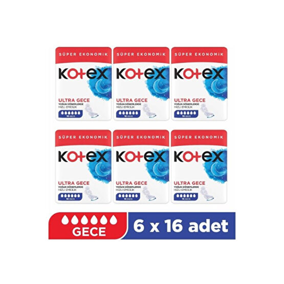 Kotex Ultra Quadro Süper Eko Gece 16 Lı X 6 Adet Hijyenik Pedler ve Tamponlar Fiyatı
