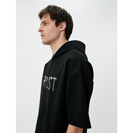 Koton Sweatshirt Eşofman Üstü Baskılı Kapüşonlu Kısa Kollu Erkek Sweatshirt Fiyatı
