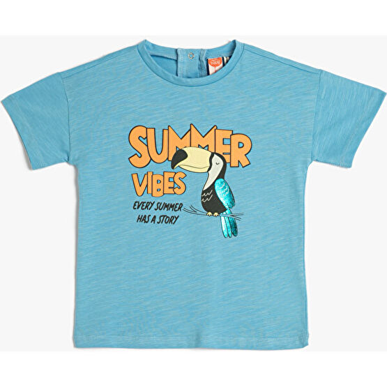 Koton Tişört Bisiklet Yaka Kısa Kollu Papağan Baskılı Pamuklu Bebek T-shirt Fiyatı