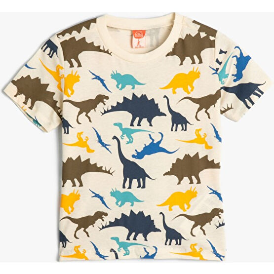 Koton Tişört Kısa Kollu Bisiklet Yaka Dinozor Grafik Baskılı Pamuklu Bebek T-shirt Fiyatı