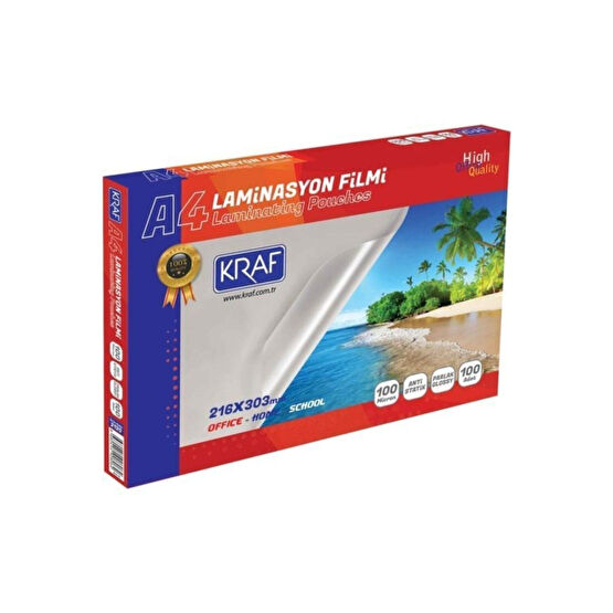 KRAF Laminasyon Filmi Parlak Şeffaf A4 100 Micron 100`lü Paket Ciltleme Makinesi Fiyatı