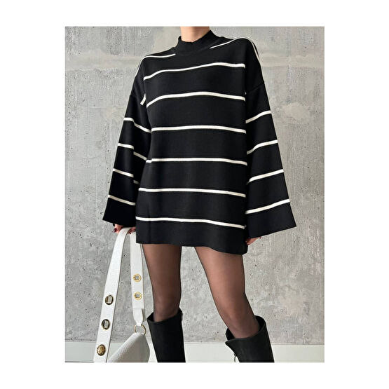 KUPAKIZI Kadın Siyah Dik Yaka Oversize Model Kazak Tunik XL/2XL Beden Bayan Kazak & Süveter & Triko Fiyatı