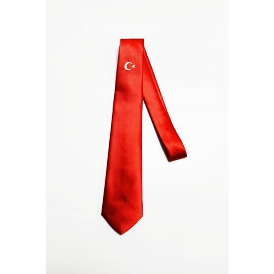 Kural Türk Bayrağı Motifli Kırmızı Parlak Kravat