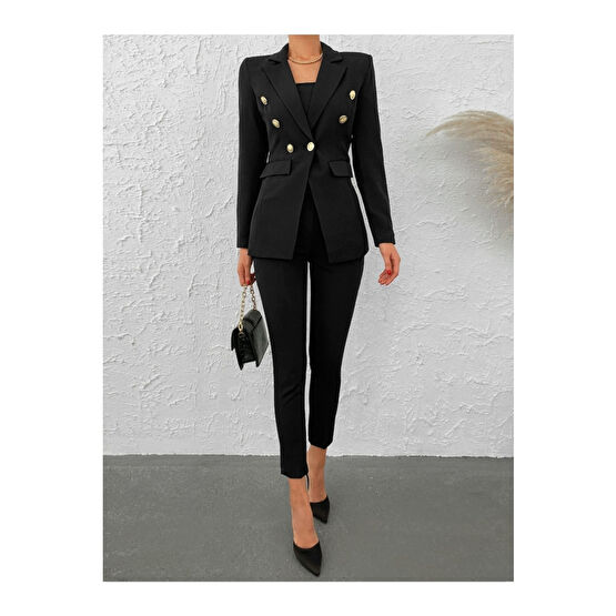 Lady Suits Düğmeli Sahte Cepli Blazer Ceket Kemerli Cepli Esnek Pantolon Asimetrik Kesim Takım Elbise 42 Beden Erkek Takım Elbise Fiyatı
