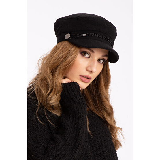 LadyColor Kışlık Şapka Ip Aksesuarlı Kaşe Kumaş Kaptan