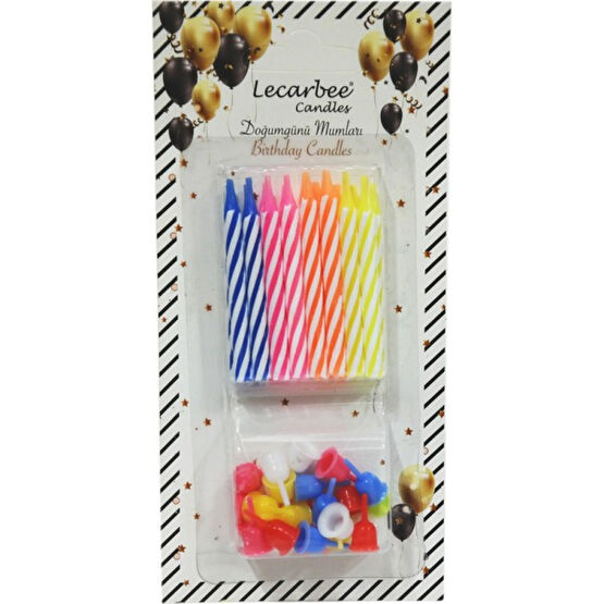 Lecarbee Candles 16'lı Paket Karışık Renkli Pasta Mumu ve Mum Altlığı - 1 Adet Dekoratif Mum Fiyatı