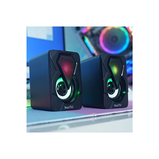 LEERFEI Bilgisayar Hoparlörü Rgb Led Işıklı Gaming Oyuncu Hoparlörü 3.5mm Jack Usb Speaker 1+1 Ses Sistemi Bilgisayar Speaker Fiyatı