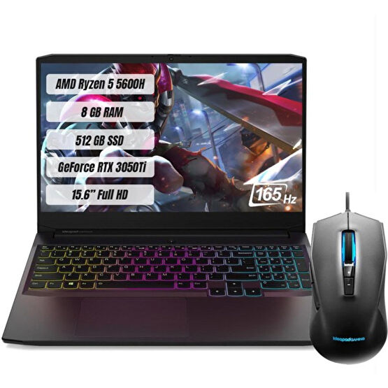 Lenovo IdeaPad Gaming 3 AMD Ryzen 5 5600H 8GB 512GB SSD RTX3050Ti Freedos 15.6" FHD Taşınabilir Bilgisayar 82K200K2TX Dizüstü Bilgisayar Fiyatı