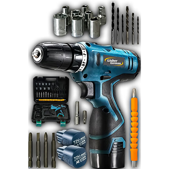 Lieber German Alman TORQ 58Volt 12 Ah Otamatik Korumalı Çelik Şanzuman 2 Akülü Matkap Akülü Vidalama Şarjlı Matkap Akülü Vidalama Makinesi Fiyatı