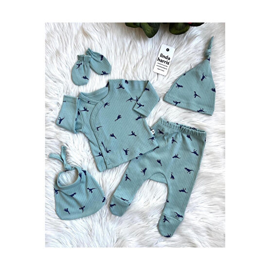 Linda Harris Dinosaur Pattern Mint 5’li Yenidoğan Hastane Çıkışı Seti 0-3 AY Beden Bebek Hastane Çıkışı Fiyatı