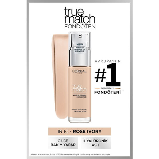 LOreal Paris True Match Bakım Yapan Fondöten 1R ROSE IVORY