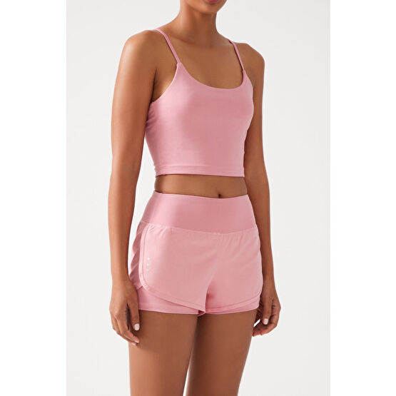 LOS OJOS Kadın Pembe 2 Katmanlı Spor Şort - Şortlu Tayt XXL Beden Şort & Kapri (Outdoor) Fiyatı
