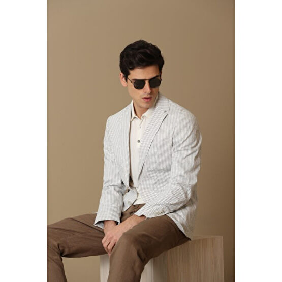 Lufian Prag Spor Erkek Blazer Ceket Slim Fit Bej Erkek Ceket Fiyatı