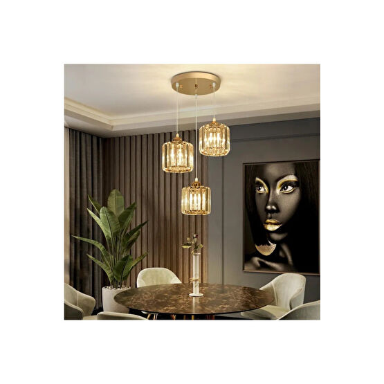 Luna Lighting Lüx Kristal 3 lü Gold Sarkıt avize Avize Fiyatı