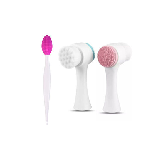 Lusso Cosmetics Cilt Temizleme Fırçası + Burun Siyah Nokta Temizleyici Dudak Peeling Fırça- Koyu Pembe Cilt & Yüz Temizleme Cihazları Fiyatı