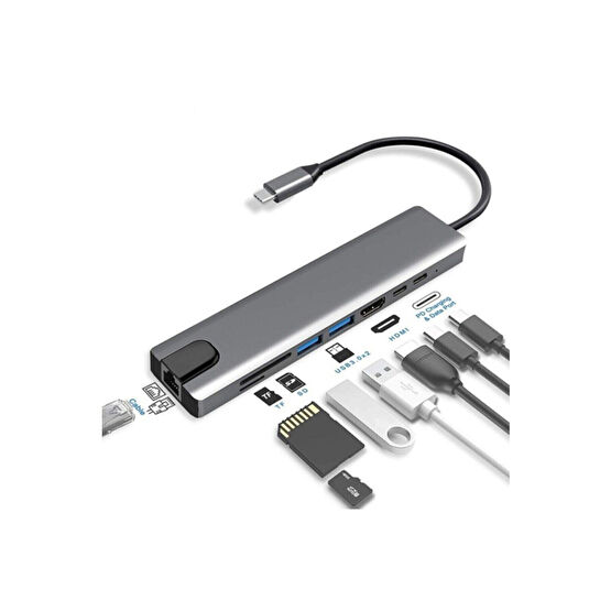 LUX Macbook Pro Air Usb Type-c Hub Dönüştürücü Çevirici Çoklayıcı Usb Hdmı Micro Sd 8 Girişli Rj8i1new Bilgisayar Çevirici ve Adaptörü Fiyatı
