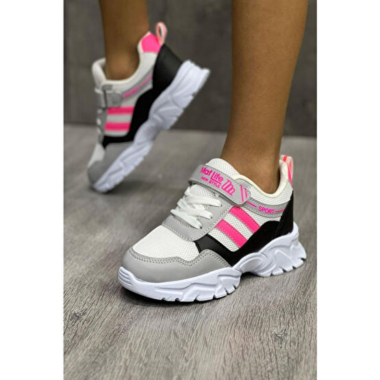 mackrock sports Gri Pembe Cırt Cırtlı Yumuşak Esnek Hafif Nefes Alan Günlük Unisex File Çocuk Sneaker Spor Ayakkabı 33 Beden Spor Ayakkabı Fiyatı