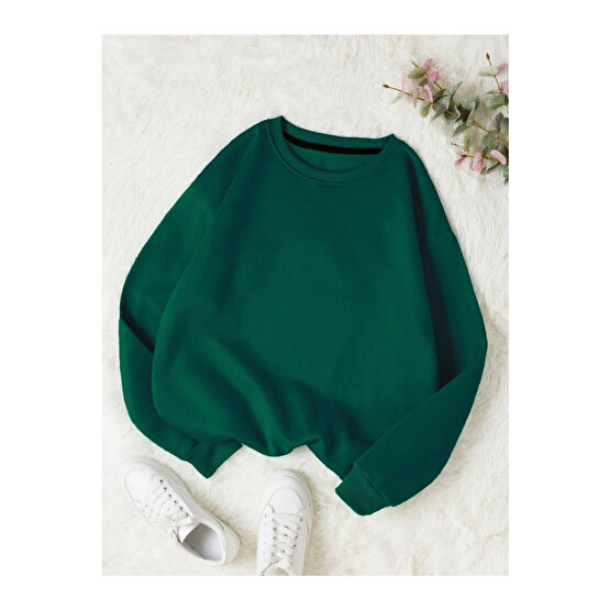 Mad&Calf Kadın Basic 0 Sıfır Yaka Baskısız Düz Oversize Salaş Bol Kesim Polar Sweatshirt XXL Beden Bayan Sweatshirt Fiyatı