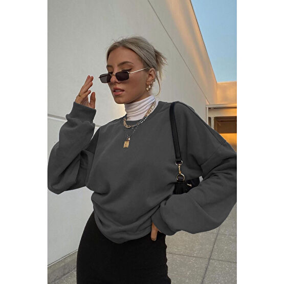 Madmext Füme Bisiklet Yaka Basic Sweatshirt Mg1559 M Beden Bayan Sweatshirt Fiyatı