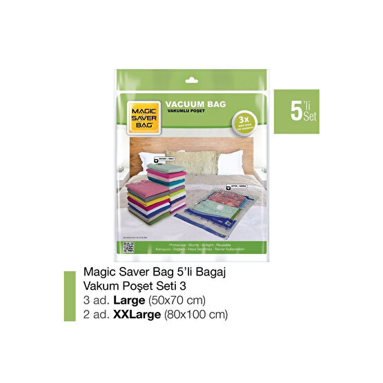 Magic Saver Bag 5´li Bagaj Vakumlu Poşet Seti 3 Hurç Fiyatı