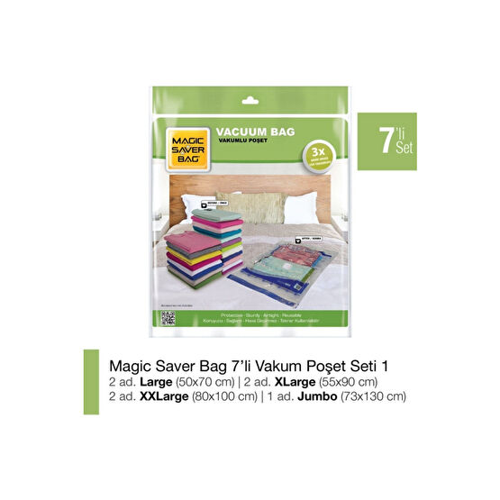 Magic Saver Bag 7li Vakumlu Hurç-vakumlu Poşet Seti (2 L + 2 Xl + 2 Xxl + 1 Jumbo) Hurç Fiyatı