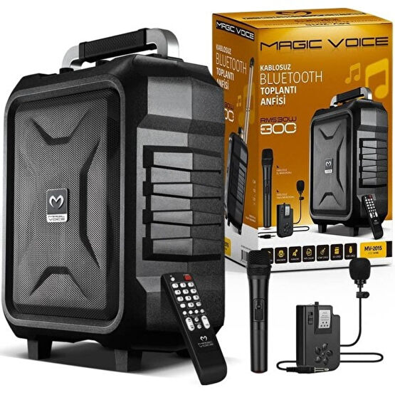 Magicvoice MV-2015 Usb-Sd-Bt 1 El + 1 Yaka Mikrofonlu 300W Taşınabilir Şarjlı Hoparlör Anfi Docking Hoparlör Fiyatı
