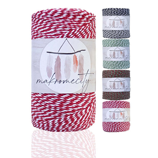 Makromecity Premium 200 Metre 200 G Kırmızı Beyaz Paket Ip Hediye Paketleme Ipi Marteniçka Ipi Twine Baker