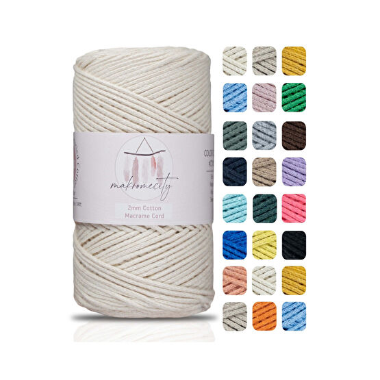 Makromecity Premium Koton Pamuk Makrome İpi Ekru 250 gr 185 metre 2mm Cotton Zincir Makrome Çanta İpi Supla İpi Dikiş Makinesi Aksesuarları Fiyatı