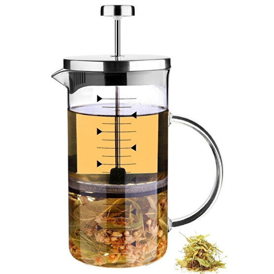 Mallame French Press Bitki Çayı Demliği Filtre Kahve Ataşe Dayanıklı Demlik Borosilikat Cam Ölçü Kabı 600ml French Press Fiyatı