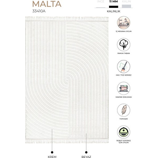 Malta İskandinav Krem Halı Salon Oturma Odası Balkon Halısı Çocuk Odası Halısı Mutfak Halısı 33410A - 140 x 200 cm Salon Halısı Fiyatı