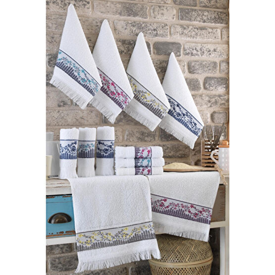 Mariva home Garden Çiçek Nakışlı 12li 30x50 Cm El Ve Yüz Havlu Seti Mutfak Havlusu Banyo Havlusu Fiyatı