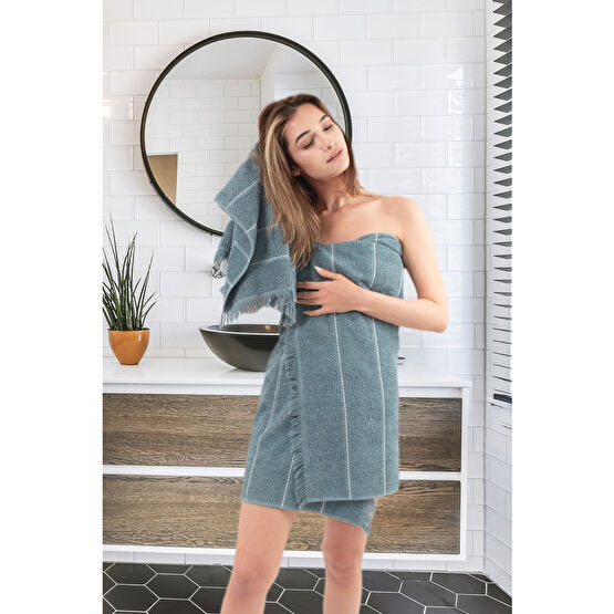 Mariva home Pandora Dark Blue Jakarlı Saçaklı Banyo Havlu Seti 2li Banyo Havlusu Fiyatı