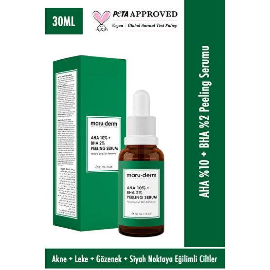 Maru.Derm Aha %10 + Bha %2 Leke Karşıtı & Cilt Tonu Eşitleyici Peeling Maske Cilt Bakım Serumu 30 Ml