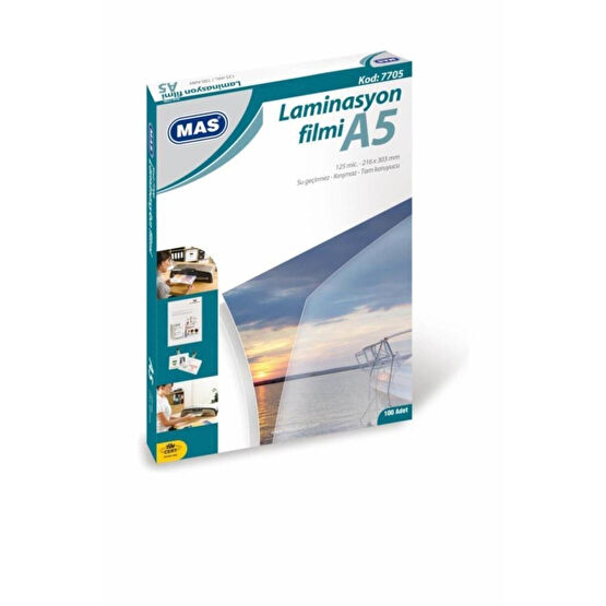 Mas Laminasyon Filmi Parlak A5 125 Mıc 100 Lü 7705 100lü Paket / Ciltleme Makinesi Fiyatı