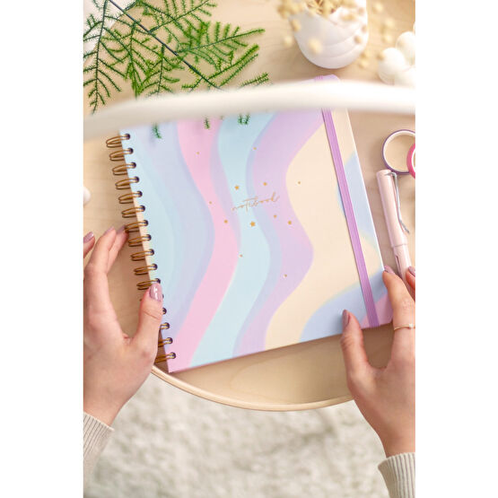 Matt Notebook 19x21 Cm Kare Lastikli Spiralli Sert Kapak Not Defteri Kareli