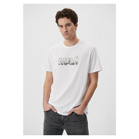 Mavi Logo Baskılı Beyaz Tişört Regular Fit / Normal Kesim -620 XXL Beden Bayan T-shirt Fiyatı