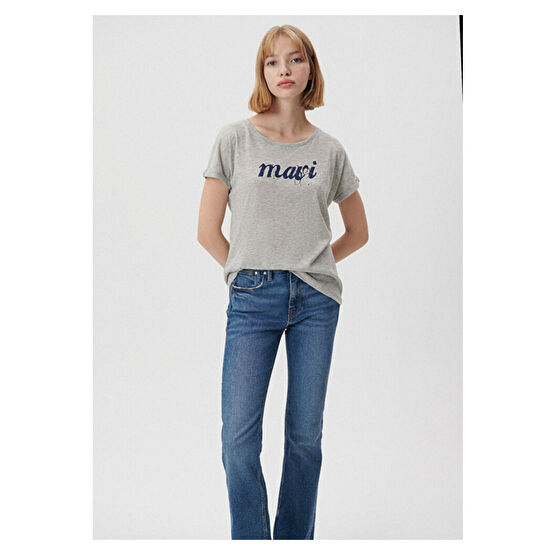 Mavi Logo Baskılı Gri Tişört Slim Fit / Dar Kesim XS Beden Bayan T-shirt Fiyatı