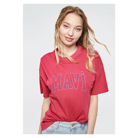Mavi Logo Baskılı Pembe Tişört Regular Fit / Normal Kesim -70931 XS Beden