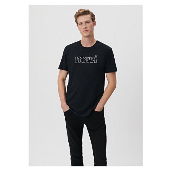 Mavi Logo Baskılı Siyah Tişört Slim Fit / Dar Kesim L Beden