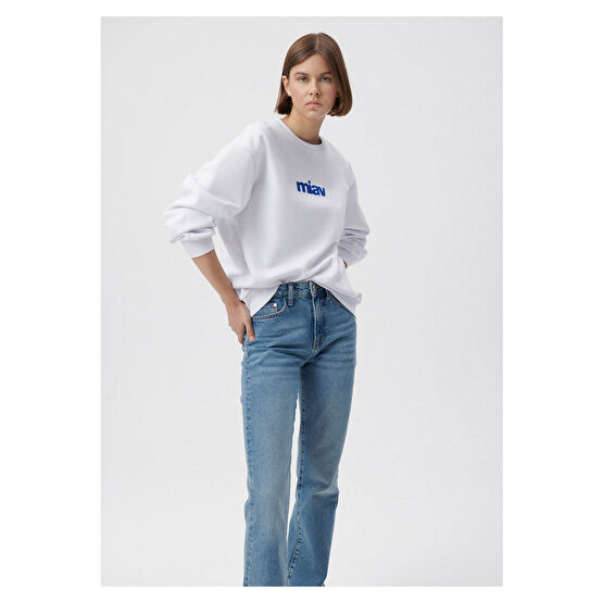 Mavi Miav Baskılı Beyaz Sweatshirt -620 XS Beden