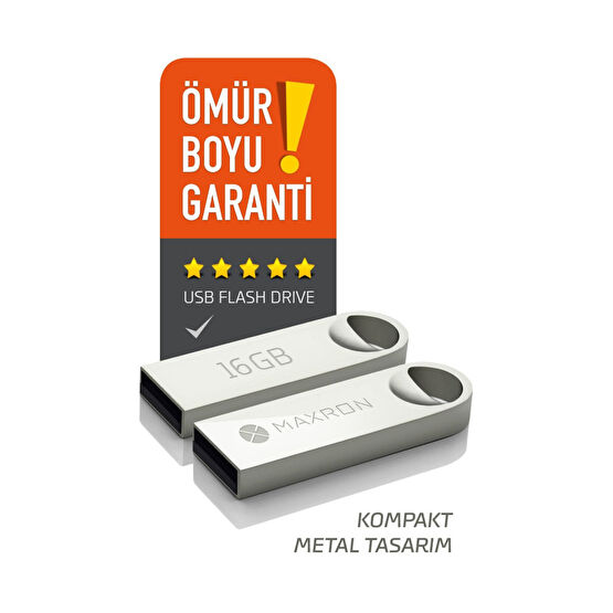 Maxron 16 GB Flash Bellek Metal Gövde Ömür Boyu Garantili Güvenli Usb Bellek Data Traveler