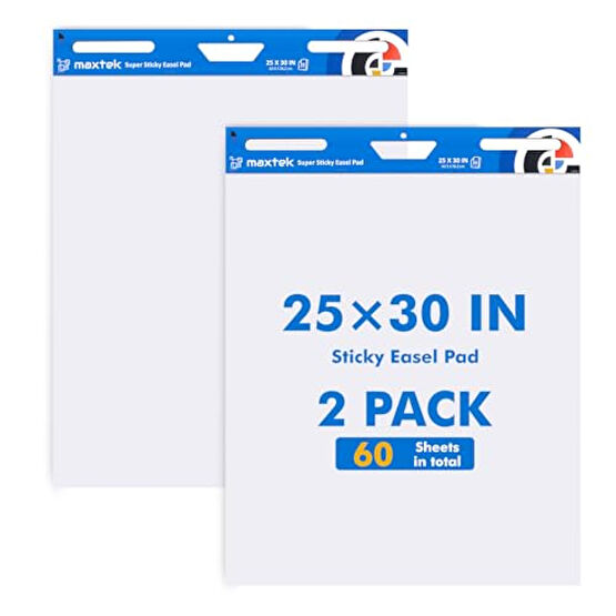 maxtek Sticky Easel Pad 25"x30", Large Flip Chart Paper with 2 Packs of 30 Sheets/Pad, Upgraded Big Anchor Chart Flip Paper with Sticky Back, Self-Stick Easel Paper for Walls Şövale Fiyatı