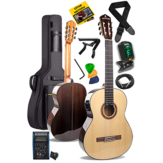 Maxword X50-Eq 4/4 Yetişkin Seri Üst Segment Profesyonel Masif Ağaç Elektro Klasik Gitar Seti Klasik Gitarlar Fiyatı