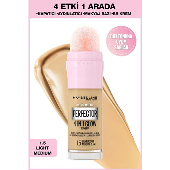 Maybelline New York Instant Perfector Glow 4 Etki 1 Arada Fondöten- 1.5 Light Medium 20 Ml Fondötenler Fiyatı