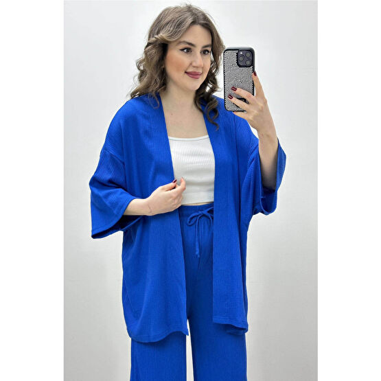 MaziButik Gofre Ikili Takım Mavi 2XL Beden Kadın Giyim Fiyatı