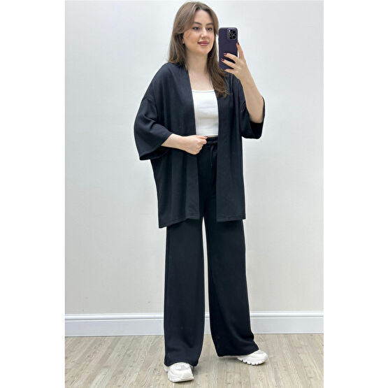 MaziButik Gofre Ikili Takım Siyah XXL Beden