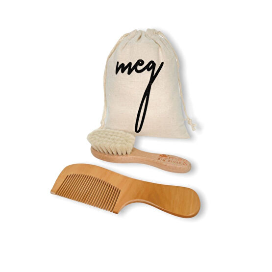 MEG Dry Brush %100 Keçi Kılı Doğal Bebek Saç Fırçası Ve Doğal Ahşap Tarak 2li Set (0 AY) Bebek Saç Fırça-Tarak Fiyatı
