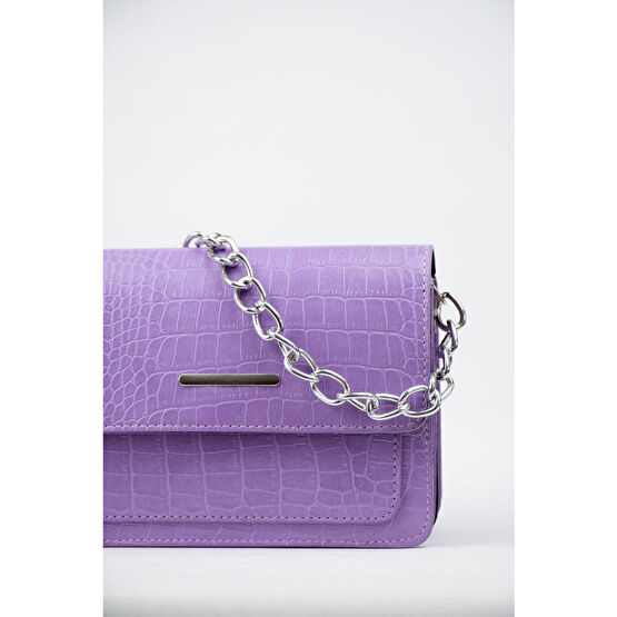 MEİZEN Lila Kadın Timsah Desenli Clutch Baget Zincir Askılı Çanta Unisex Çanta & Cüzdan ve Seyahat Çantaları Fiyatı